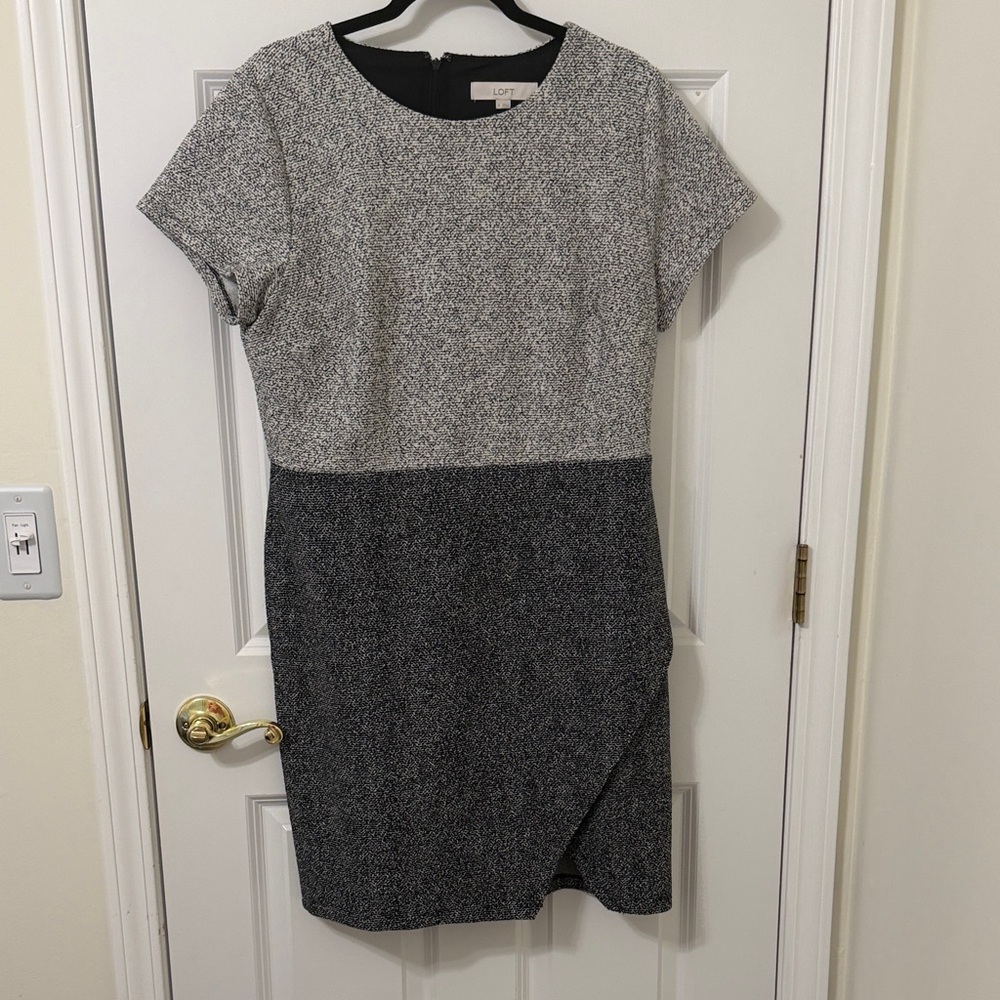 LOFT Gray Color block Boucle Dress 14
